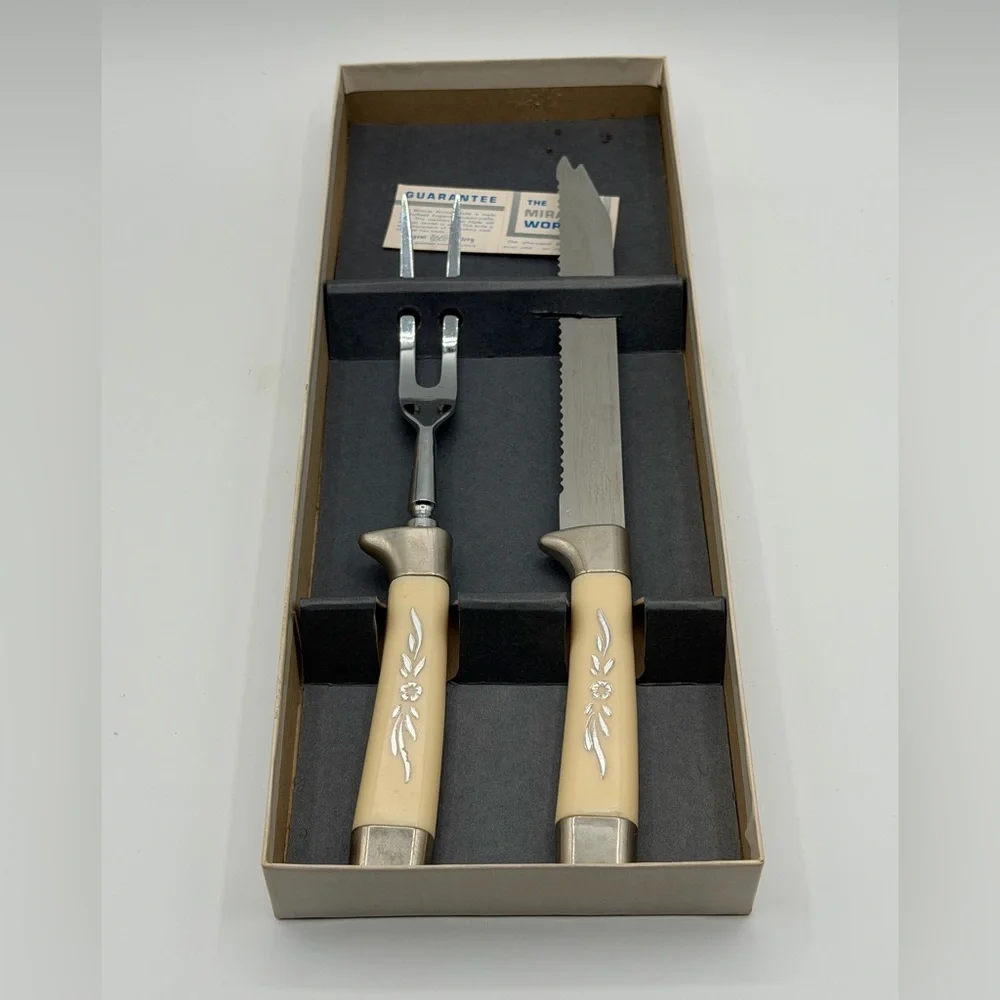 Sheffield 2 Pc Cutlery Set Carving Knife & Meat Fork Floral Stainless Steel